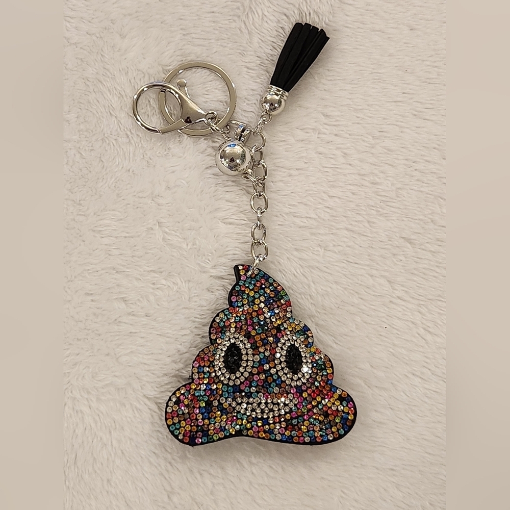 Multicolor Colorful Rhinestone Poo Emoji Keychain Bag Charm